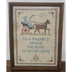 Antique Handmade 40's Amish Folk Art Needle Point Sampler Friends Phrase Unique